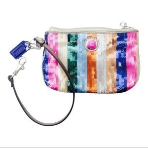 Women’s Wallet Coach Sequined Multicolor Rainbow Wristlet EUC Small Change Purse